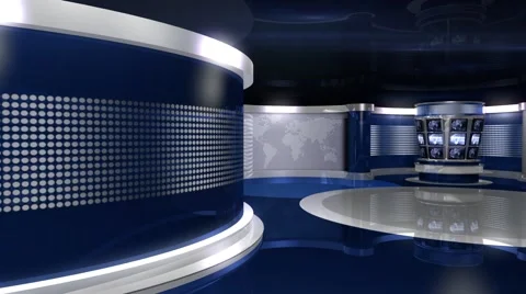 Blue Virtual News Studio 3 closeup3 Stock-Footage 3555888