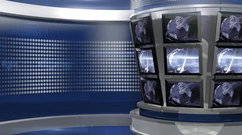 Blue Virtual News Studio 3 closeup4 Stock Footage 3563047