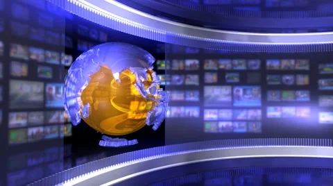 Blue Virtual News Studio with Globe Stock Footage 906486