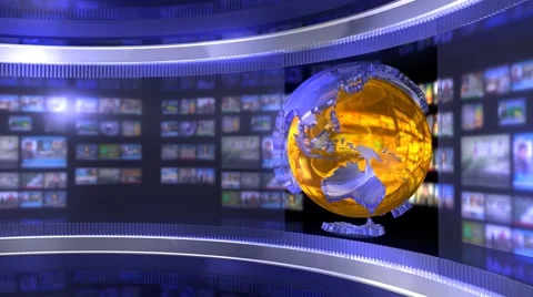 Blue Virtual News Studio with Globe 2 Video stock 907124