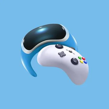 Blue virtual reality console gaming device headset and controller 3d cute vec Stock Illustration