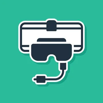 Blue Virtual reality glasses icon isolated on green background. Stereoscopic  Stock Illustration