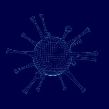 Blue virus with a blue stem. The virus is shown in a 3D form Illustrazione stock