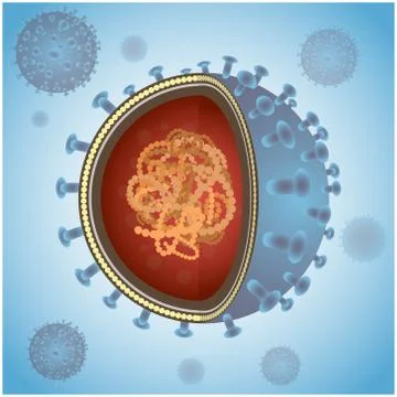 Blue virus cells or bacteria on background. Vector illustration Stock Illustration