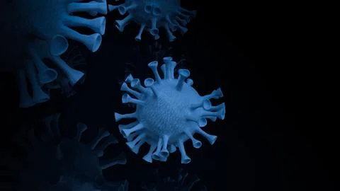 The blue virus in dark tone for outbreaks or medical content 3d rendering Stock-Illustration