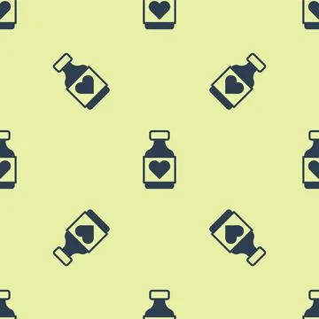 Blue Vitamin complex of pill capsule icon isolated seamless pattern on yellow Stock Illustration