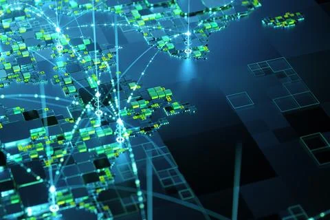 Blue vivid image World Map Hologram Blue Background Stock Illustration