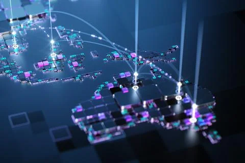 Blue vivid image World Map Hologram Blue Background Illustrazione stock