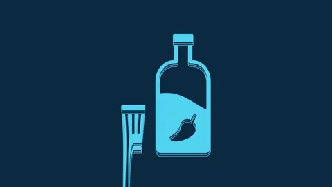 Blue Vodka with pepper and glass icon isolated on blue background. Ukrainian Stock Footage 235772944