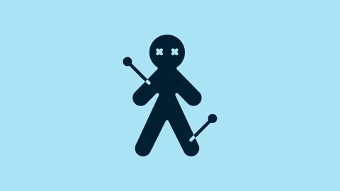 Blue Voodoo doll icon isolated on blue background. 4K Video motion graphic Stock Footage 231488511