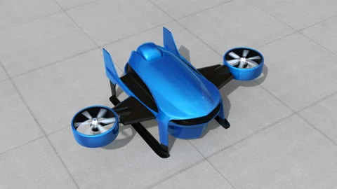 Blue VTOL drone fly across highway to delivery packages Stock Footage 91561753