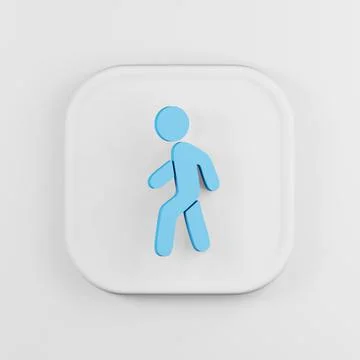 Blue walking man flat outline icon. 3d rendering white square button key, int Stock Illustration