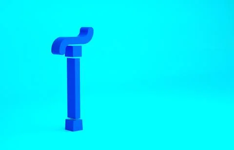 Blue Walking stick cane icon isolated on blue background. Minimalism concept. Illustration