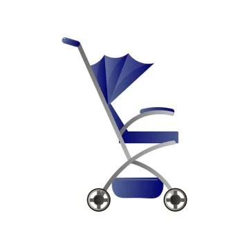 Blue walking stroller with basket isolated on white Stock Illustration
