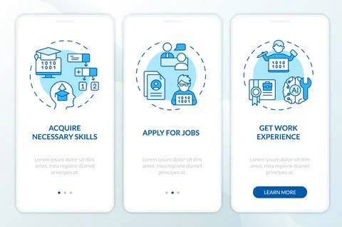 Blue walkthrough AI engineer with line icons Ilustración de archivo