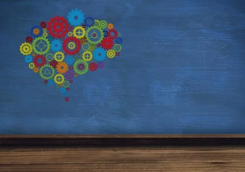 Blue wall with 3D cogs bubble Stock Illustration