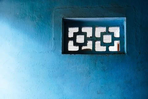 Blue wall and window background Stock Photos