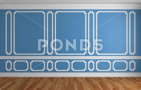 Blue Wall In Classic Style Empty Room Architectural Background