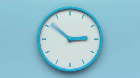Blue wall clock hands spin rapidly showing time passing Stock-Footage 333834812