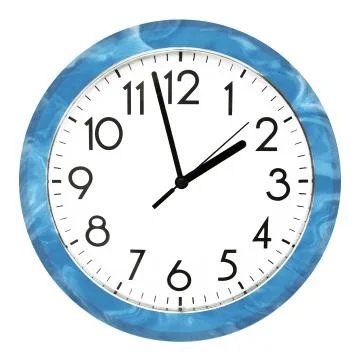 Blue wall clock. Isolated on white background. High quality photo. Stock Photos