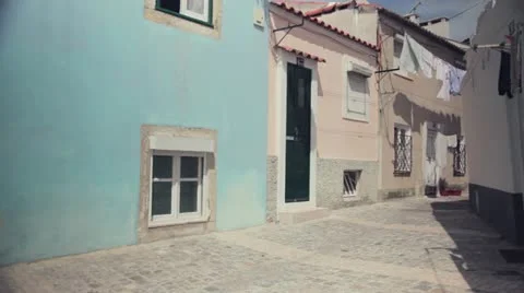 Blue wall clothes drying Stock Footage 10881331