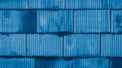 Blue wall made of ceramic blocks. Background Stock Footage 314503239