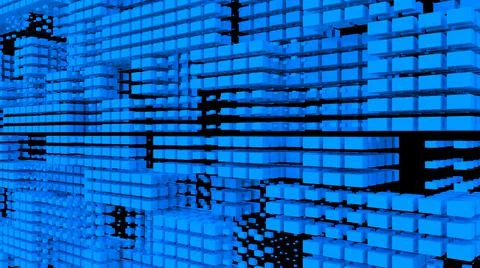 A blue wall of many cubes. Abstract background with blue cubes.  Stock Illustration