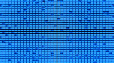 A blue wall of many cubes. Textured background with blue cubes. 3D image.  Stock Illustration