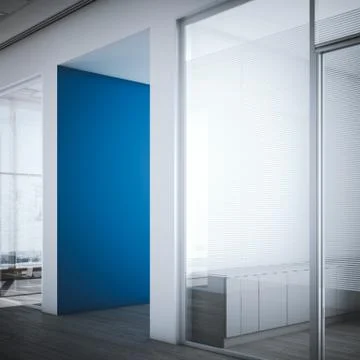 Blue wall in office interior. 3d rendering イラスト素材