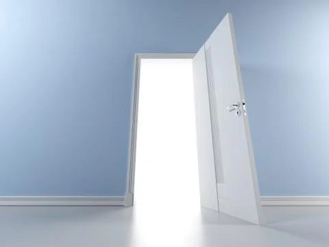 Blue wall with open door 스톡 일러스트