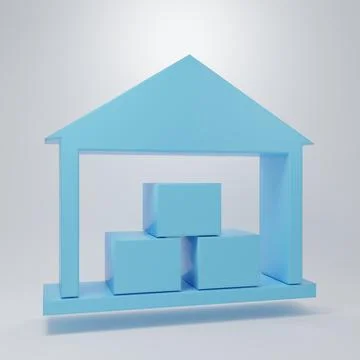 Blue Warehouse icon isolated on grey background. Minimalism concept. 3D ren.. Stock Illustration