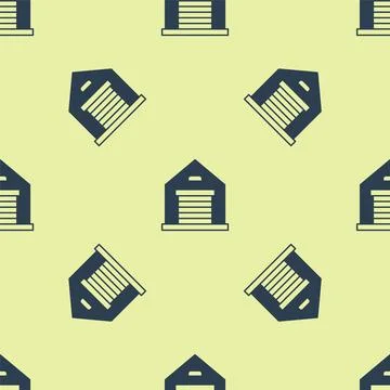 Blue Warehouse icon isolated seamless pattern on yellow background. Vector Stock Illustration