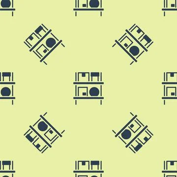 Blue Warehouse interior with boxes on racks icon isolated seamless pattern on Stock Illustration