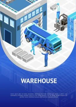 Blue warehouse presentation poster Stock Illustration