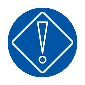 Blue Warning Sign with Exclamation Mark Inside a Circular Shape Icon Ilustração Stock