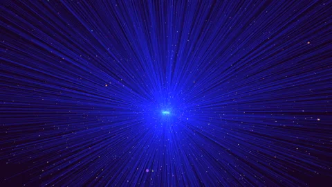 Blue warp speed starfield background with radial light streaks and particles Vídeos de archivo 332108202