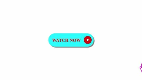 Blue watch now button with red play icon on a white background. Illustrazione stock
