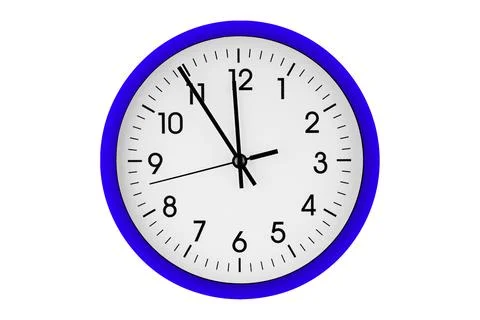 Blue watch, wall clock 11 hours 45 minutes on isolated or white background Stock Photos