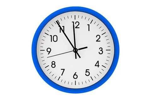 Blue watch, wall clock 11 hours 45 minutes on isolated or white background 库存照片