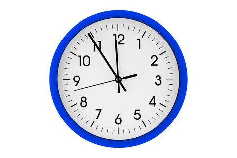 Blue watch, wall clock 11 hours 45 minutes on isolated or white background 库存照片