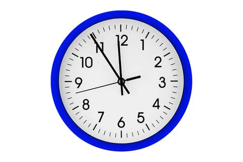 Blue watch, wall clock 11 hours 45 minutes on isolated or white background Stock Photos