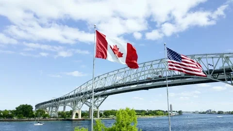 Blue Water Bridge Flags Stock Footage 312179727