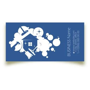 Blue water bubbles and tool business card for cleaning concept Stock Illustration