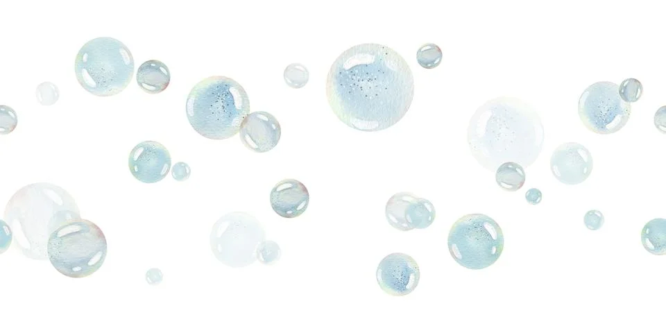 Blue water bubbles of different sizes and tones in a chaotic order. Watercolor Stock Illustration