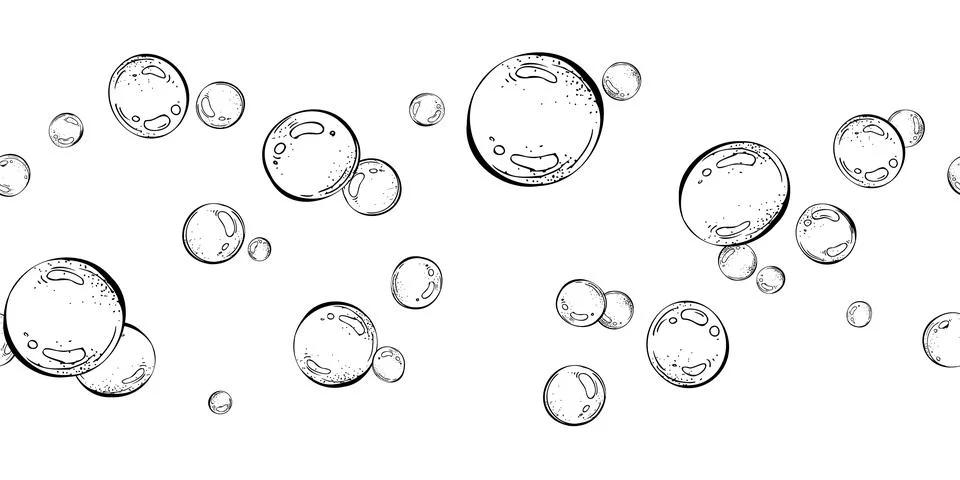 Blue water bubbles of different sizes and tones in a chaotic order. Graphic Stock Illustration