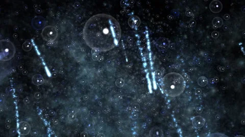Blue Water Bubbles Glowing Particle Rain, Dark Underwater Abstract Background 스톡 동영상 334860191