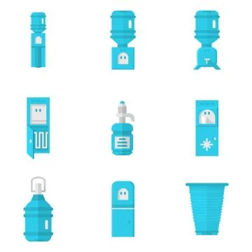 Blue water coolers flat vector icons set Illustrazione stock