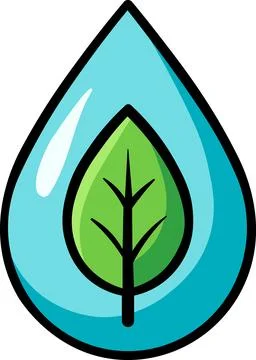 Blue water drop element with green eco leaf Stock Illustration
