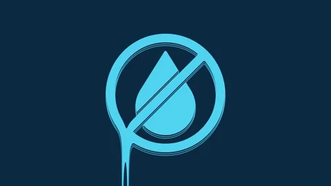 Blue Water drop forbidden icon isolated on blue background. No water sign. 4K Stock Footage 235772913