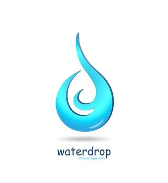 Blue water drop logo with shadow. Ecology wave clean water. Aqua droplet Stock Illustration